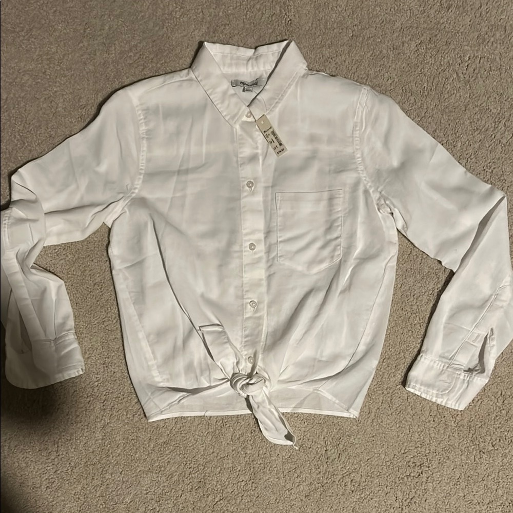 Madewell White Button-Up Women’s Front Tie Shirt